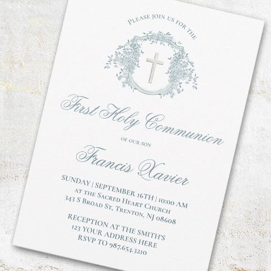 Invitation crête bleue | Première communion