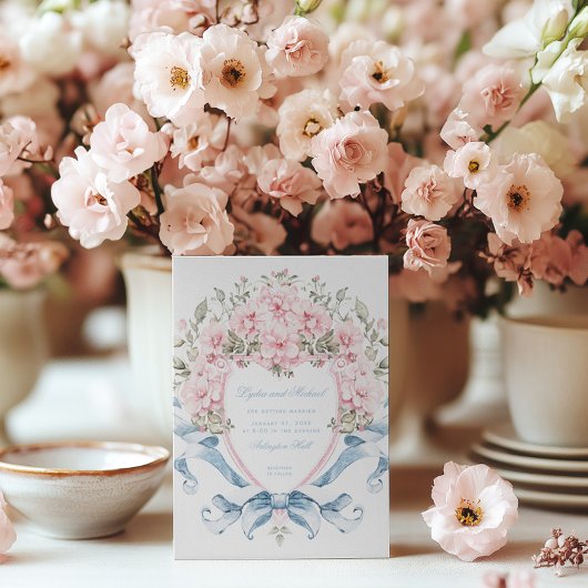 Invitation Crête de fleurs de cerise douce | Mariage de monog