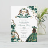 Invitation Crête florale Emerald Green Charro Quinceanera Inv (Debout devant)