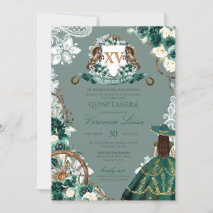 Invitation Crête florale Emerald Green Charro Quinceanera Inv