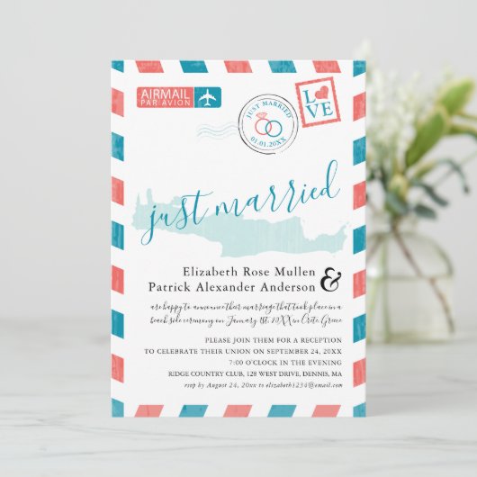 Invitation Crète Grèce Envoi Postal Antique Mariage (Debout devant)