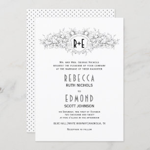 Invitation Crête héraldique grise avec initiales mariage