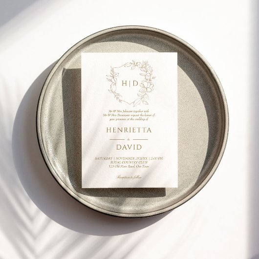 Invitation crête mariage or botanique simple élégant