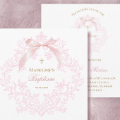 Invitation crête rose aquarelle petit arc | Baptême