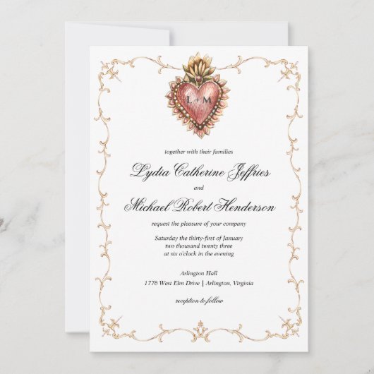 Invitation Crête sacrée de Heawrt | Mariage de monogramme (Devant)