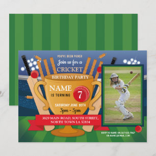 Invitation Cricket Anniversaire Photo Party Girl Boy Sports T