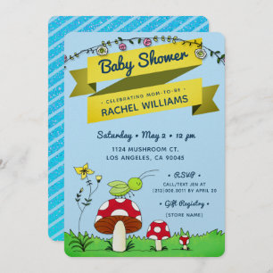 Invitation Cricket Garden Parties scintillant thème Blue Baby