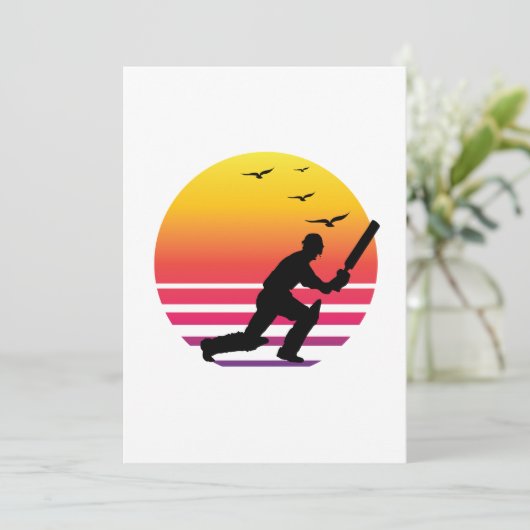 Invitation Cricket retro sunset, #Cricket (Debout devant)