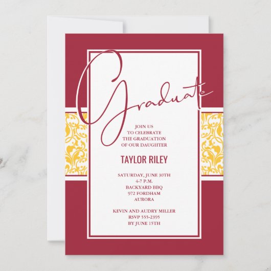 Invitation Crimson and Yellow Damask Graduation (Devant)