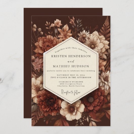 Invitation Crimson Baroque Bloom Wedding (Devant / Derrière)