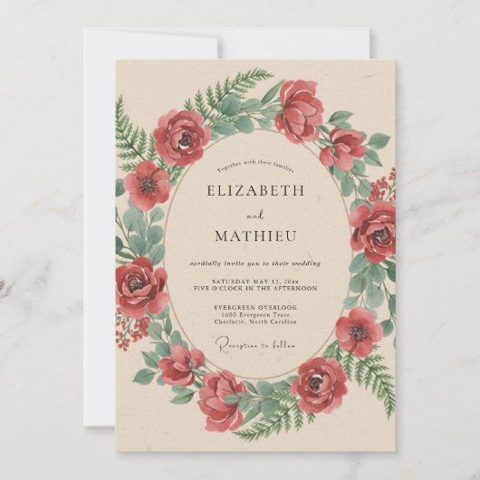 Invitation Crimson Botanical Rustic Wedding (Devant)