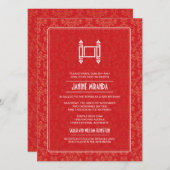 Invitation Crimson Damask Torah Bat mitzvah (Devant / Derrière)