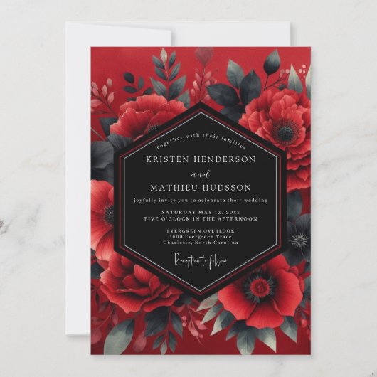 Invitation Crimson Dramatic Bloom Wedding (Devant)