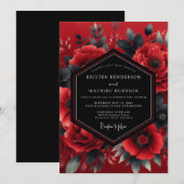 Invitation Crimson Dramatic Bloom Wedding (Devant / Derrière)