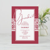 Invitation Crimson et blanc Damask Graduation (Debout devant)