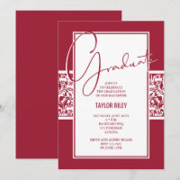 Crimson et blanc Damask Graduation