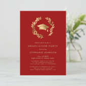 Invitation Crimson Gold Grad Casquette Wreath Chic Graduation (Debout devant)