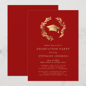 Invitation Crimson Gold Grad Casquette Wreath Chic Graduation (Devant / Derrière)