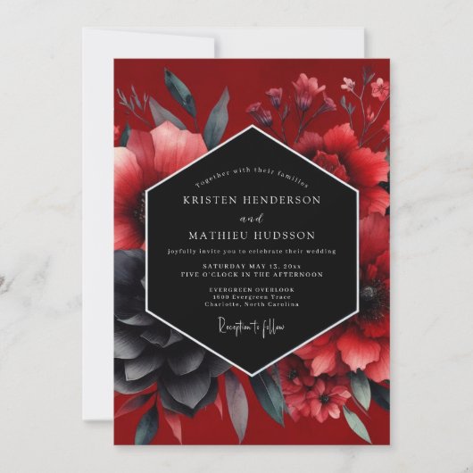 Invitation Crimson Gothic Bloom Wedding (Devant)