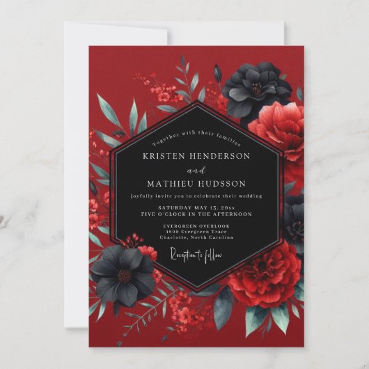 Invitation Crimson Gothic Flora Wedding (Devant)