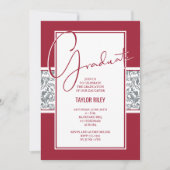 Invitation Crimson Grey Damask Graduation (Devant)