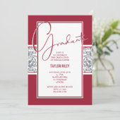 Invitation Crimson Grey Damask Graduation (Debout devant)