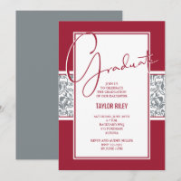 Crimson Grey Damask Graduation