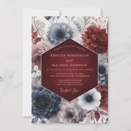 Invitation Crimson Nocturne Bloom Wedding (Devant)