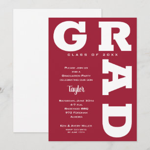Invitation Crimson on White Graduation Party
