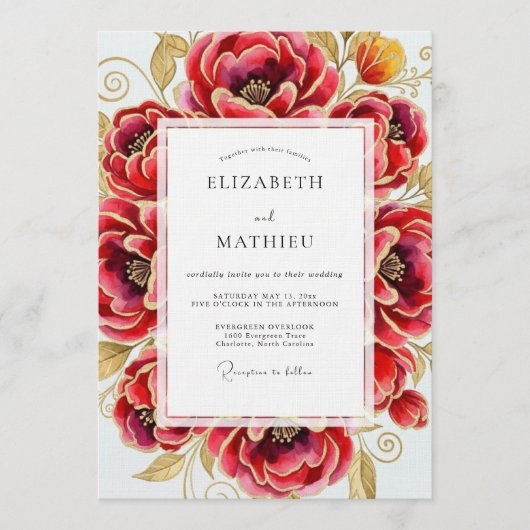 Invitation Crimson Opulent Bloom Wedding (Devant)