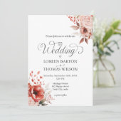 Invitation Crimson pâle et fleurs roses poussiéreuses (Debout devant)