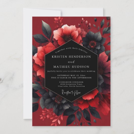 Invitation Crimson Passionate Flora Wedding (Devant)