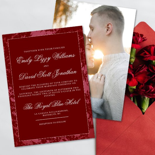 Invitation Crimson Red Classic Calligraphie Abstraite Photo