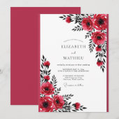 Invitation Crimson Red Dramatic Botanical Wedding (Devant / Derrière)
