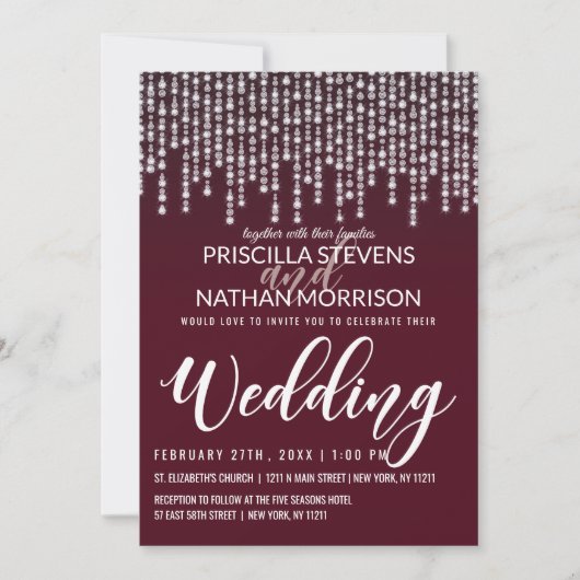 Invitation Crimson Red Hanging Diamond Lights Mariage (Devant)