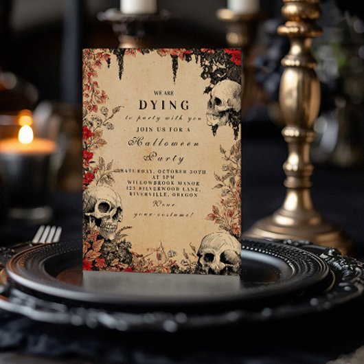Invitation Crimson Roses et crânes Halloween Collecte