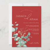 Invitation Crimson Rouge Eucalyptus Mariage de monographie (Devant)