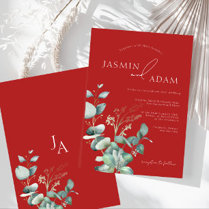 Invitation Crimson Rouge Eucalyptus Mariage de monographie