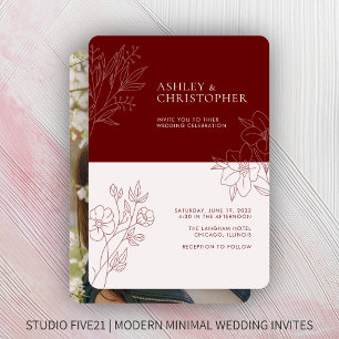 Invitation Crimson rouge feuillage minime Mariage photo