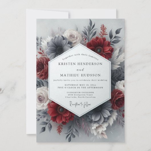 Invitation Crimson Slate Gothic Wedding (Devant)