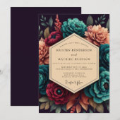 Invitation Crimson & Teal Opulent Bloom Wedding (Devant / Derrière)