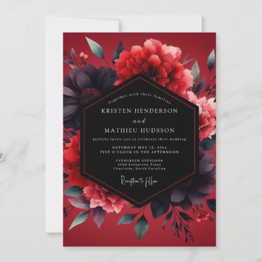 Invitation Crimson Vesperal Bloom Wedding (Devant)