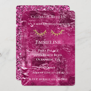 Invitation Crinké rose Glitzy Gold Parties scintillant Eyelas