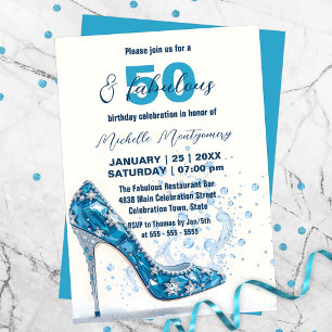 Invitation Cristal bleu Stiletto avec pierres précieuses 50e 
