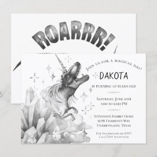 Invitation Cristal Dinocorn   Anniversaire Monochrome Argent