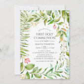 Invitation Cristal Géométrique Verdure Première Communion Sai (Devant)