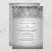 Invitation Cristal Pearl Snowflake Silver Mariage d'hiver (Devant / Derrière)
