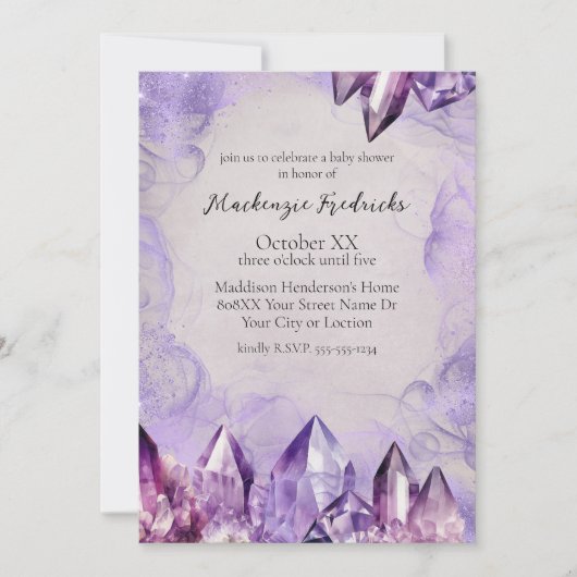 Invitation Cristaux d'Améthyste à l'Aquarelle Violette (Devant)