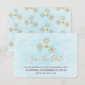 Invitation Cristaux de flocon doré sur fond bleu givré (Devant / Derrière)