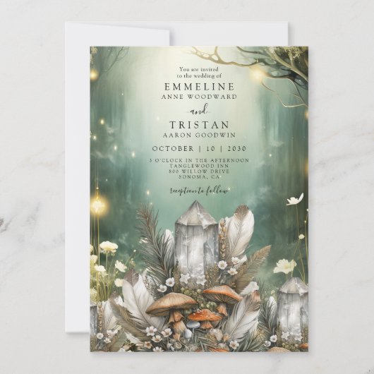 Invitation Cristaux de forêt enchantées Champignons Mariage (Devant)